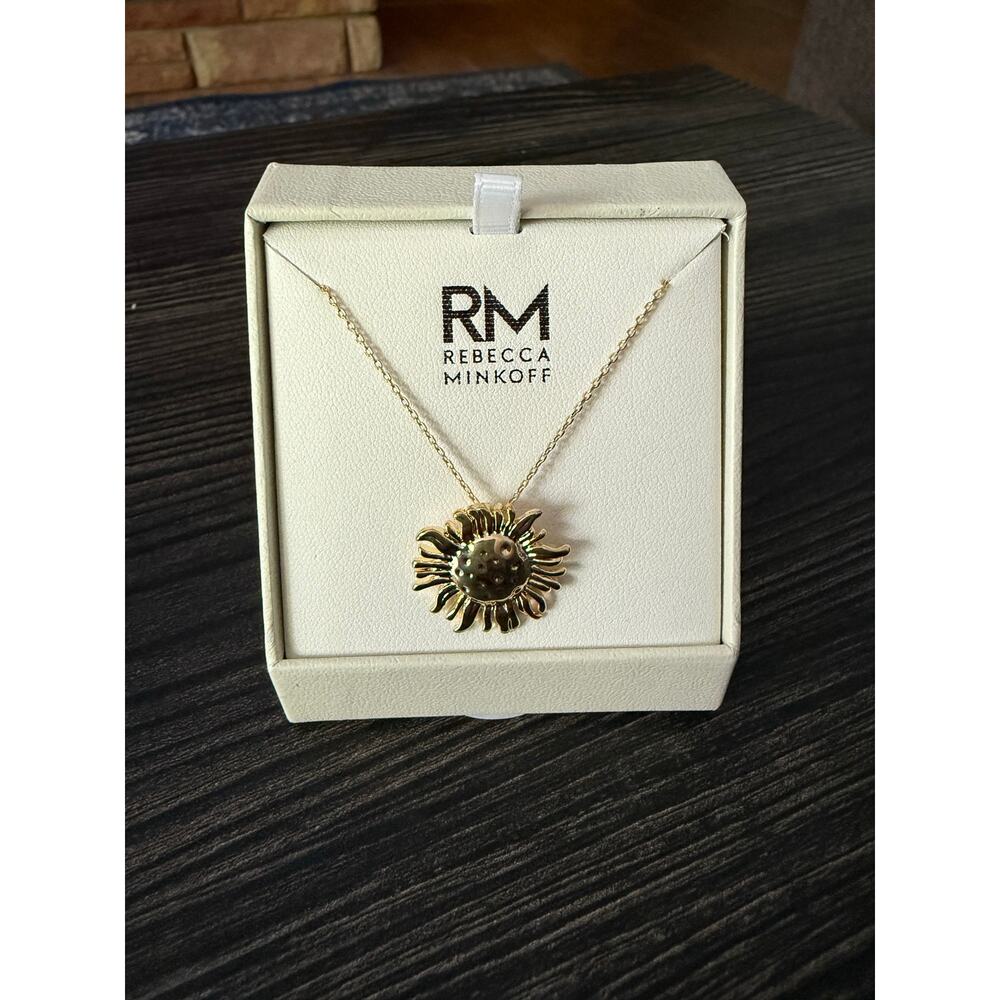 NIB Rebecca Minkoff Gold Tone Sun Pendant Necklace 2